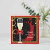 Invitation Elégant Red Gold Black Anniversaire Champagne (Debout devant)