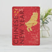 Invitation Elegant Red Gold Glitter Goat Lunar New Year Party (Debout devant)
