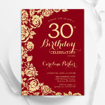 Invitation Elégant Red Gold Roses 30e anniversaire<br><div class="desc">Invitation à la fête de 30e anniversaire de l'or rouge floral. Design élégant avec des roses,  fausse feuille d'or et police de script de typographie. Carte invitation tendance parfaite pour une célébration anniversaire élégante. Peut être customisé à n'importe quel âge. Invitations Zazzle imprimées ou téléchargement instantané modèle imprimable numérique.</div>