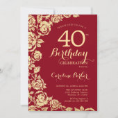Invitation Elégant Red Gold Roses 40e anniversaire (Devant)