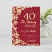 Invitation Elégant Red Gold Roses 40e anniversaire (Debout devant)