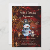 Invitation Elegant Red Gold Snowman & Characters Christmas (Devant)