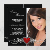 Invitation Elégant Red Heart Photo Anniversaire (Devant / Derrière)