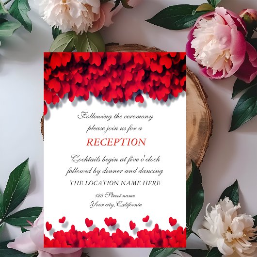 Invitation Elegant Red Hearts  Réception  
