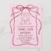 Invitation Elegant Red Line Art Bow & Champagne 30th Birthday (Devant)