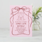 Invitation Elegant Red Line Art Bow & Champagne 30th Birthday (Debout devant)
