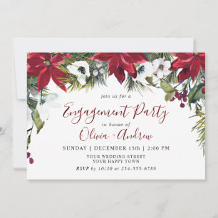 Invitation Elégant Red Poinsettia Aquarelle PARTICIPANT