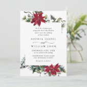 Invitation Elegant Red Poinsettia Pine Fir Watercolor Wedding (Debout devant)