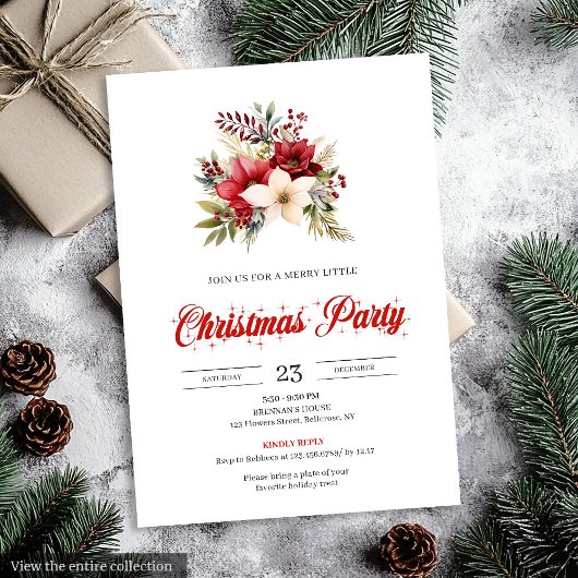 Invitation Elegant Red Poinsettia Script Font Christmas