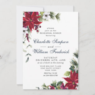 Invitation Elegant Red Poinsettia Watercolor REHEARSAL DINNER