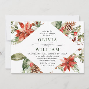 Invitation Elegant Red Poinsettia Watercolor REHEARSAL DINNER