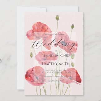 Invitation elegant red poppy wedding