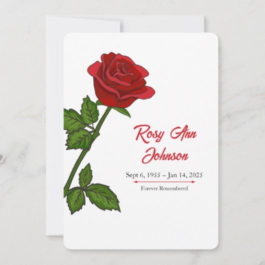 Invitation Elegant Red Rose "Celebrating the Life" Funeral (Dos)