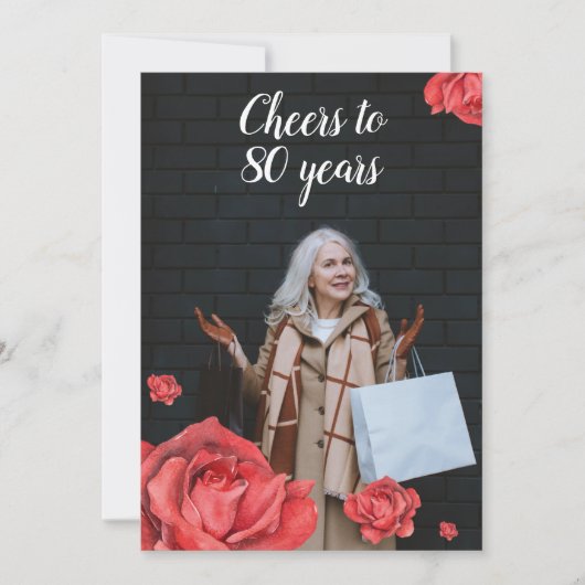 Invitation Elégant Red Rose Maman Photo 80e anniversaire (Devant)