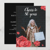 Invitation Elégant Red Rose Maman Photo 80e anniversaire (Devant / Derrière)