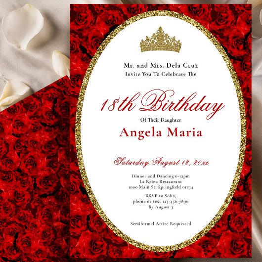 Invitation Elegant Red Roses Floral 18th Birthday Debut