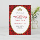 Invitation Elegant Red Roses Floral 18th Birthday Debut (Debout devant)