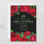 Invitation Elegant Red Roses Flowers Birthday Party (Devant)