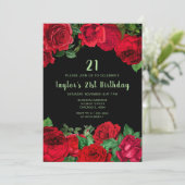 Invitation Elegant Red Roses Flowers Birthday Party (Debout devant)