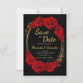Invitation Elégant Red Roses Gold Frame Mariage Enregistrer l (Devant)
