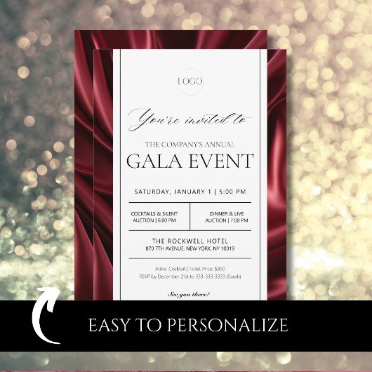 Invitation Elegant Red Satin Gala collecte de fonds