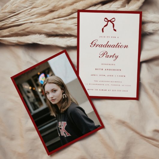Invitation Elegant Red Script Coquette Graduation Party Photo