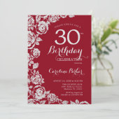 Invitation Elégant Red Silver Roses 30e anniversaire fête (Debout devant)