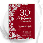 Invitation Elégant Red Silver Roses 30e anniversaire fête<br><div class="desc">Invitation à la fête du 30e anniversaire en argent rouge. Design élégant avec rose,  faux feuille d'argent et police de script de typographie. Carte invitation tendance parfaite pour une célébration anniversaire élégante. Peut être customisé à n'importe quel âge. Invitations Zazzle imprimées ou téléchargement instantané modèle imprimable numérique.</div>