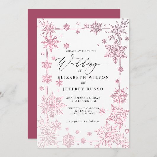 Invitation Elegant Red snowflakes Winter Wedding (Devant / Derrière)