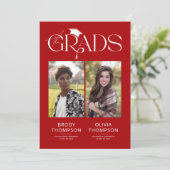 Invitation Elegant Red & White Joint Graduation Party Photo (Debout devant)