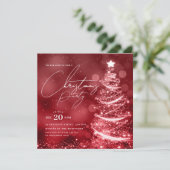 Invitation ELEGANT Red Winter Christmas Tree Party  (Debout devant)