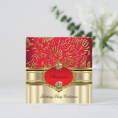 Invitation Elégant Regal Red Cream Gold Damask Anniversaire (Debout devant)