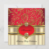 Invitation Elégant Regal Red Cream Gold Damask Anniversaire (Devant)