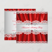 Invitation Élégant Régal Red Pearl Diamond Lace Party (Devant / Derrière)