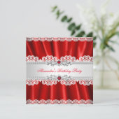 Invitation Élégant Régal Red Pearl Diamond Lace Party (Debout devant)