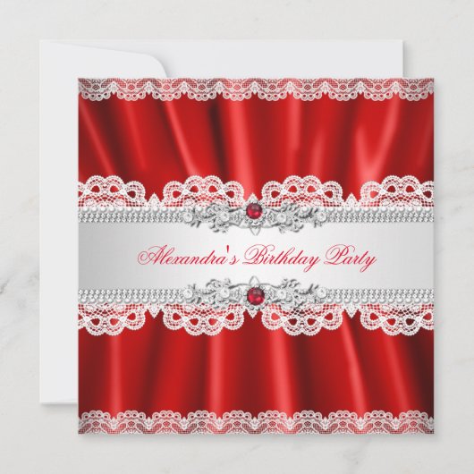 Invitation Élégant Régal Red Pearl Diamond Lace Party (Devant)