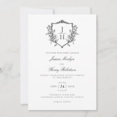 Invitation Élégant régence Floral Crest Monogram Mariage (Devant)
