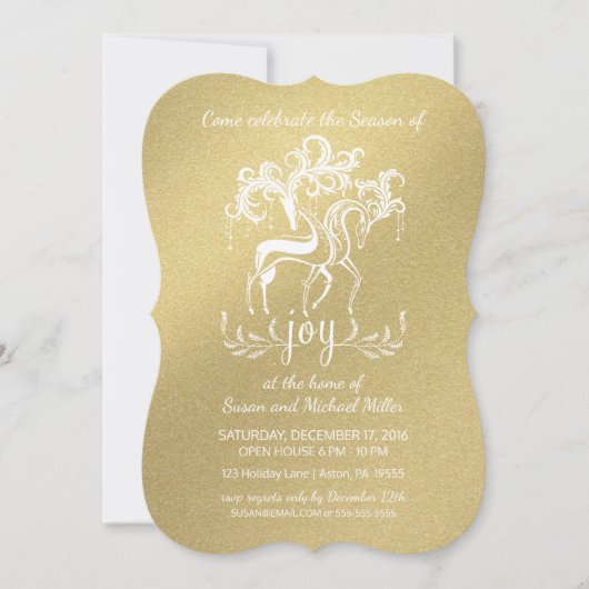 Invitation Elégant Reindeer Joy Fête Faux-Gold (Devant)