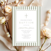 Invitation Elegant Religious Sage Green Boy Baptism