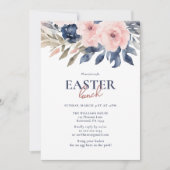 Invitation Élégant repas de Pâques bleu bleu bleu bleu rose (Devant)