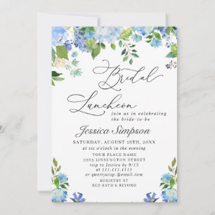Invitation Élégant repas nuptial bleu Hydrangea aquarelle