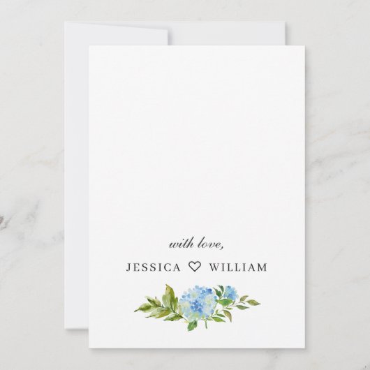 Invitation Élégant repas nuptial bleu Hydrangea aquarelle (Dos)