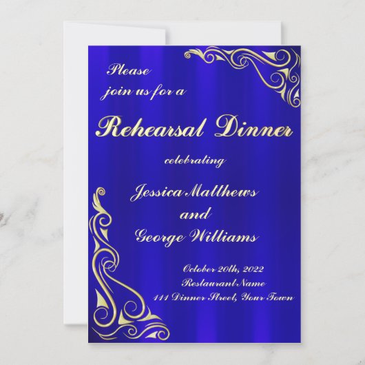 Invitation Élégant Repas Royal Royal Royal Golden Blue (Devant)