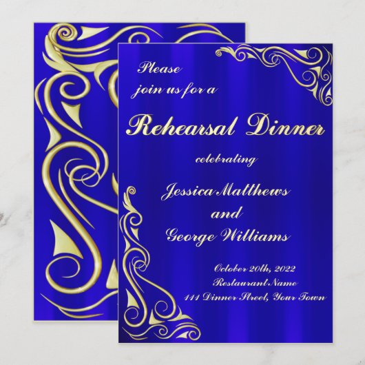Invitation Élégant Repas Royal Royal Royal Golden Blue (Devant / Derrière)