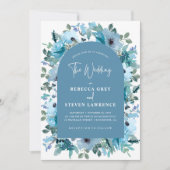 Invitation Elégant ressort blanc bleu poussiéreux fleurs mari (Devant)