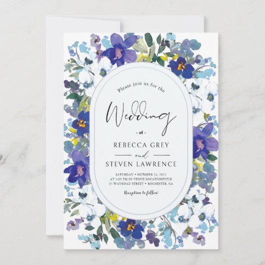 Invitation Elégant ressort bleu pourpre pourpre mariage (Devant)