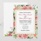 Invitation Elégant ressort Blush Floral Mariage Gold Frame (Devant / Derrière)