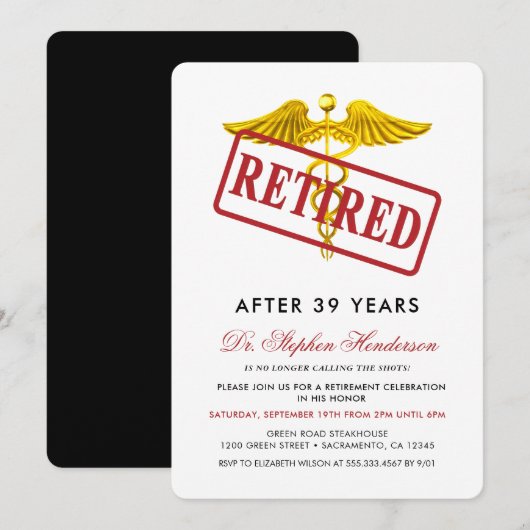 Invitation Élégant retraité Médicale (Devant / Derrière)