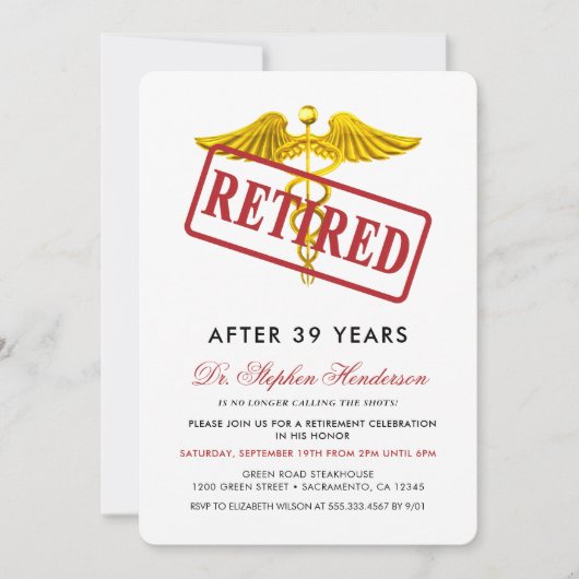 Invitation Élégant retraité Médicale (Devant)