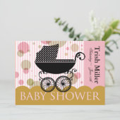 Invitation Elégant Retro Baby Carriage - Baby shower Party (Debout devant)